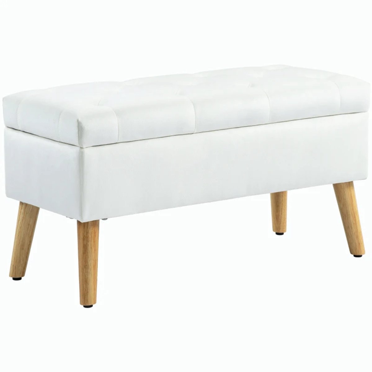 Bankje - Gestoffeerde Bank Met Opbergruimte - Stoffen Bekleding Met Fluweellook - Houten Poten - Voor Woonkamer, Slaapkamer En Hal - 80 x 35 x 42 cm - Wit