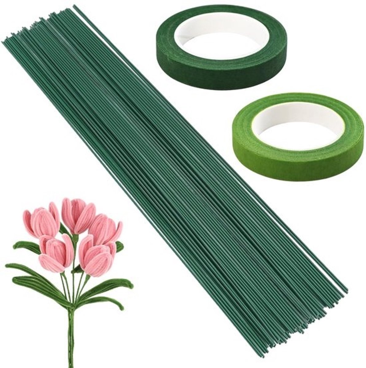 80 Stuks Groene Bloemendraad 30cm met Bloemistentape voor Bloemschikken en Knutselen