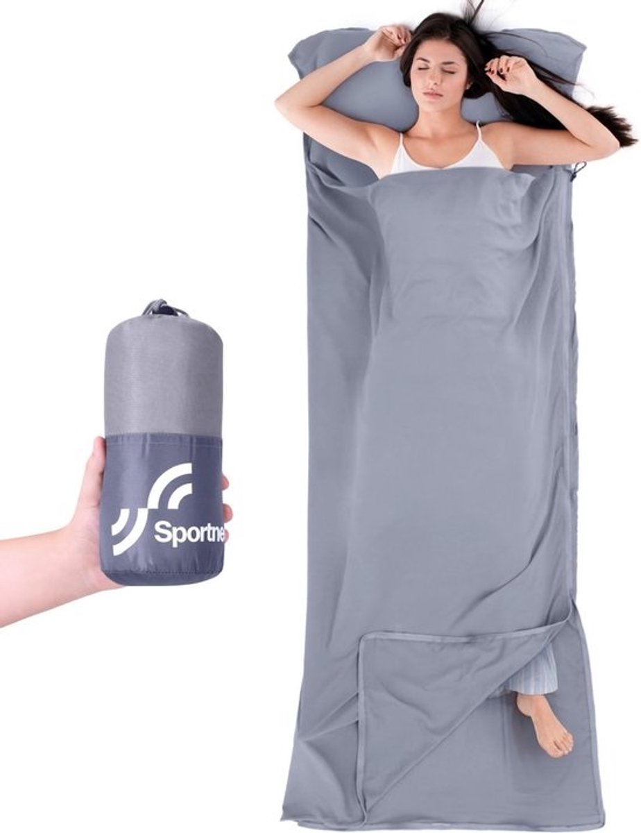 2-in-1 Huttenslaapzak voor Backpacking en Reizen - Ultralight Slaapzak met Ritssluiting en Kussenvak - Perfect voor Hostels en Berghutten (220 x 90 cm)
