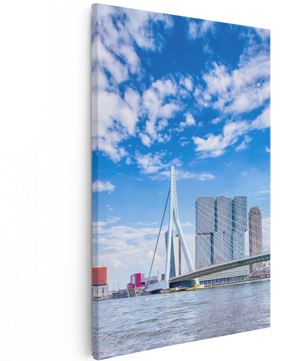 Artaza Canvas Schilderij Erasmusbrug Aan Het Water In Rotterdam - 120x180 cm - Groot - Wanddecoratie Woonkamer - Schilderijen - Muurdecoratie