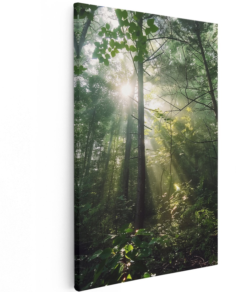 Artaza Canvas Schilderij Zon Schijnt door de Bomen in het Bos - 120x180 cm - Groot - Wanddecoratie Woonkamer - Schilderijen - Muurdecoratie