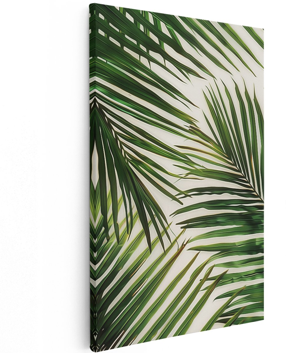 Artaza Canvas Schilderij Palm Bladeren op een Witte Achtergrond - 120x180 cm - Groot - Wanddecoratie Woonkamer - Schilderijen - Muurdecoratie