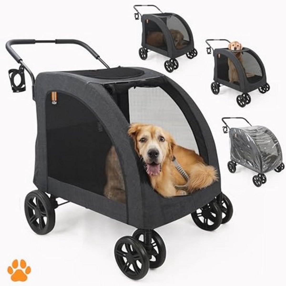 Hondenbuggy voor Grote Honden - Ruim, Comfortabel en Vouwbaar met Regenhoes