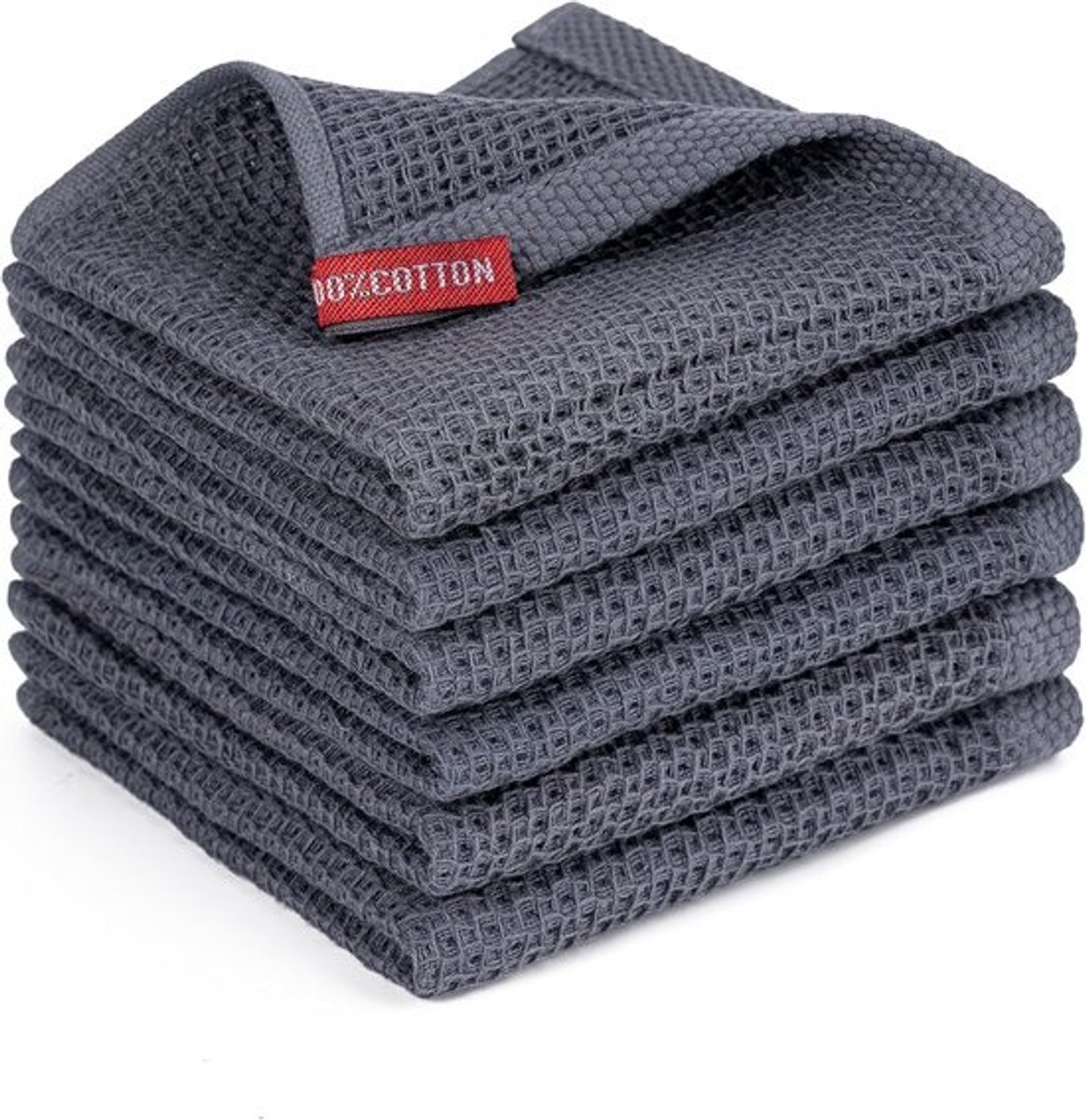 100% Katoenen Wafel Vaatdoeken - 6 Pack Donkergrijs