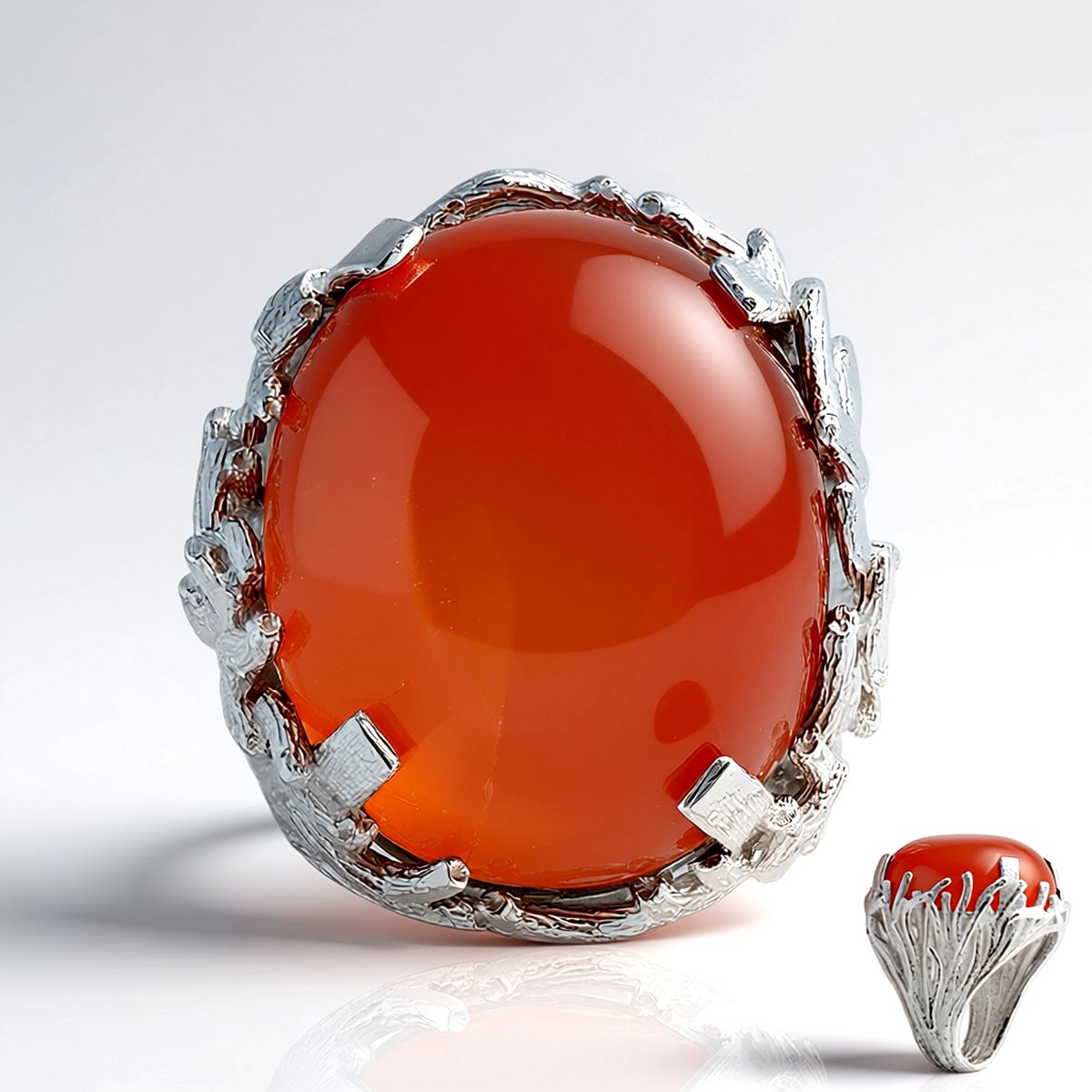 Cavill - Zilveren ring met grote ovale carneool cabochon 36,378 ct - 925 sterling zilver - Geoxideerd - Braziliaanse sieraden - Filigraan design