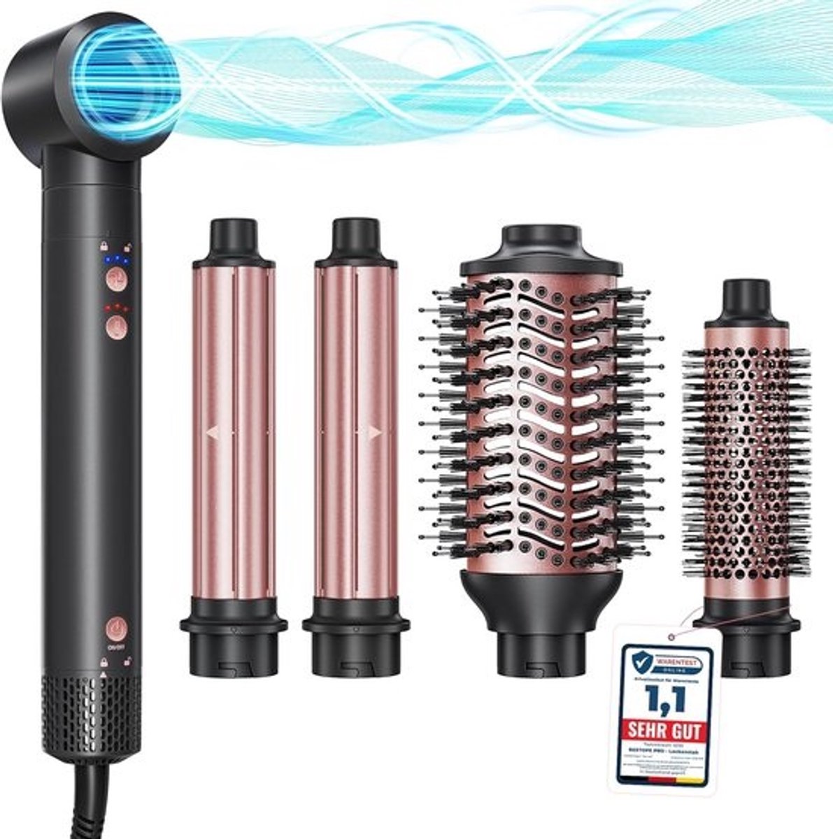 5-in-1 Haarstyler Set met Hogesnelheids Föhn en Automatische Luchtkrultang