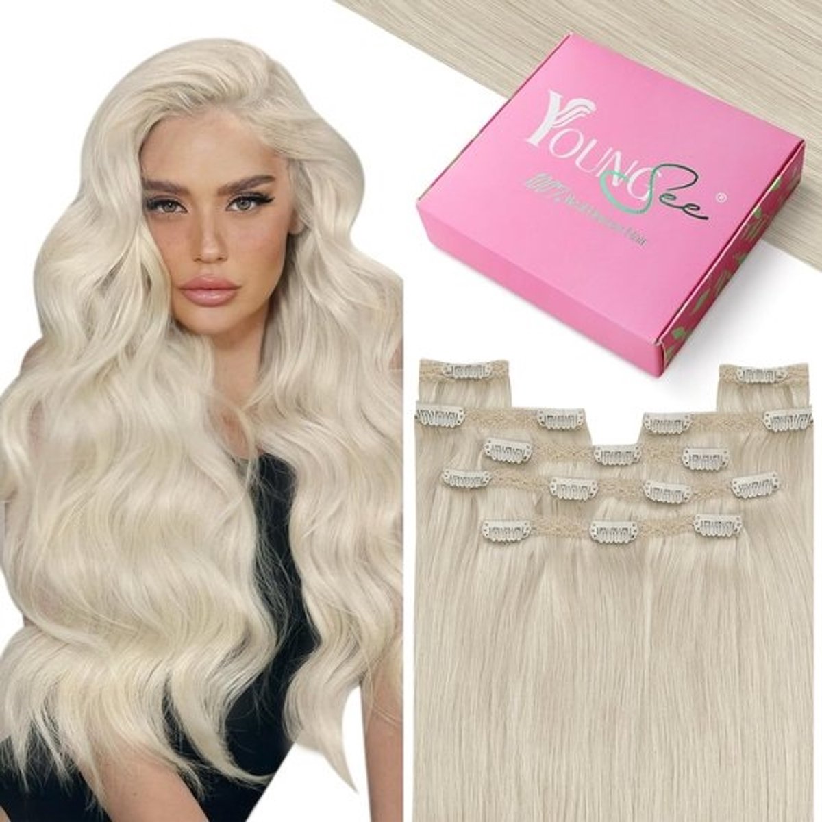 Clip-in Haarverlenging Echt Haar Blond Kort 7 Delen Volume en Lengte