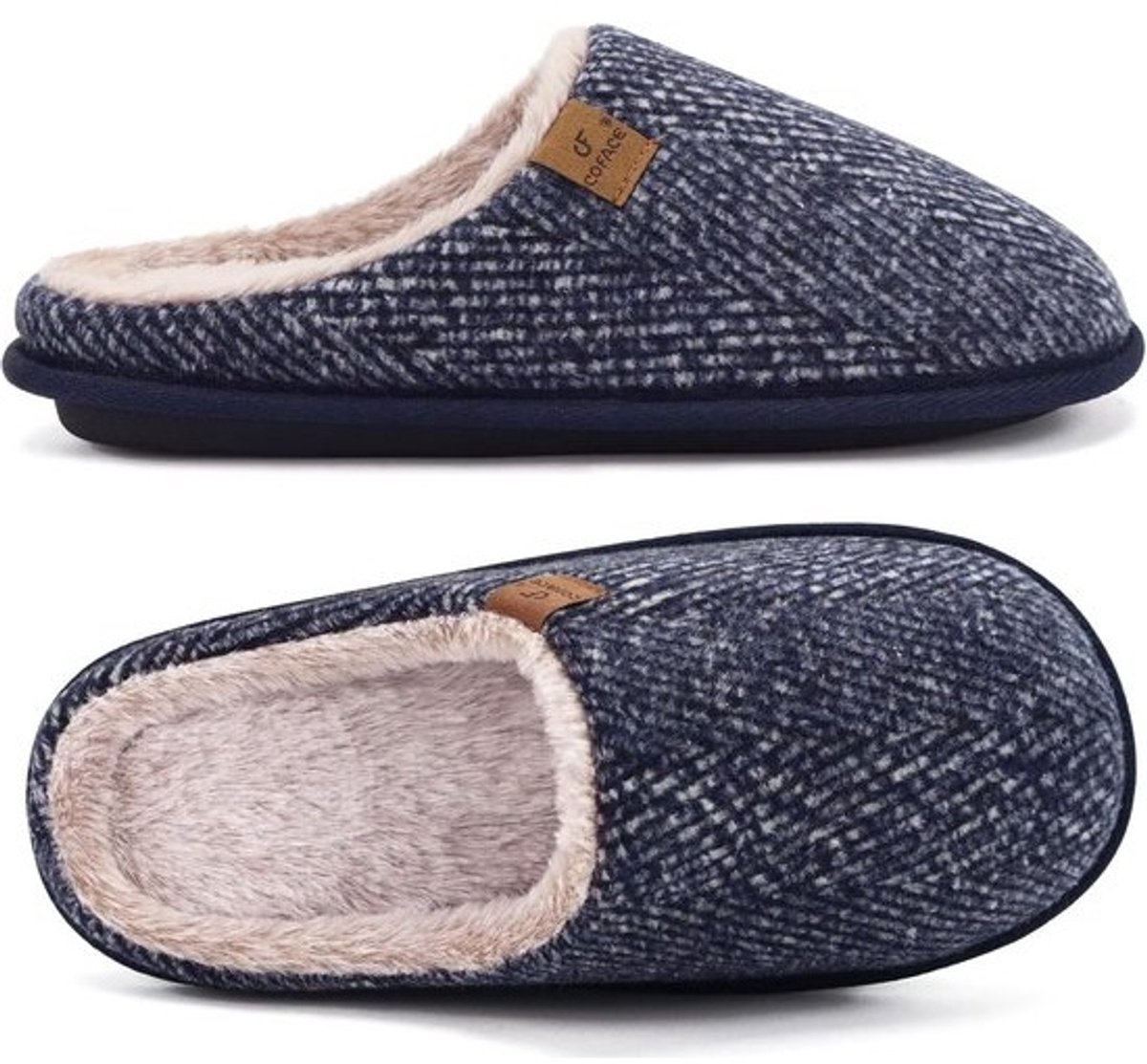 Warme Pluche Pantoffels voor Heren met Memory Foam en Antislipzool voor Binnen en Buiten