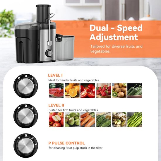 Homezo sapcentrifuge - Voor groente en fruit - Brede opening - 2 Snelheden - Ruime pulpcontainer - 400 ml sap - Schuimafscheider van Homezo — afbeelding 3