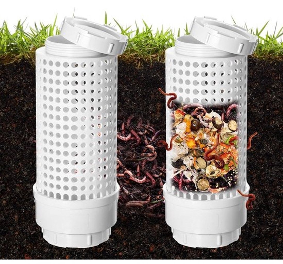 2x Ingegroeide Compostbak voor Wormen - Compacte Bak voor Tuin en Voedselafvalvermindering