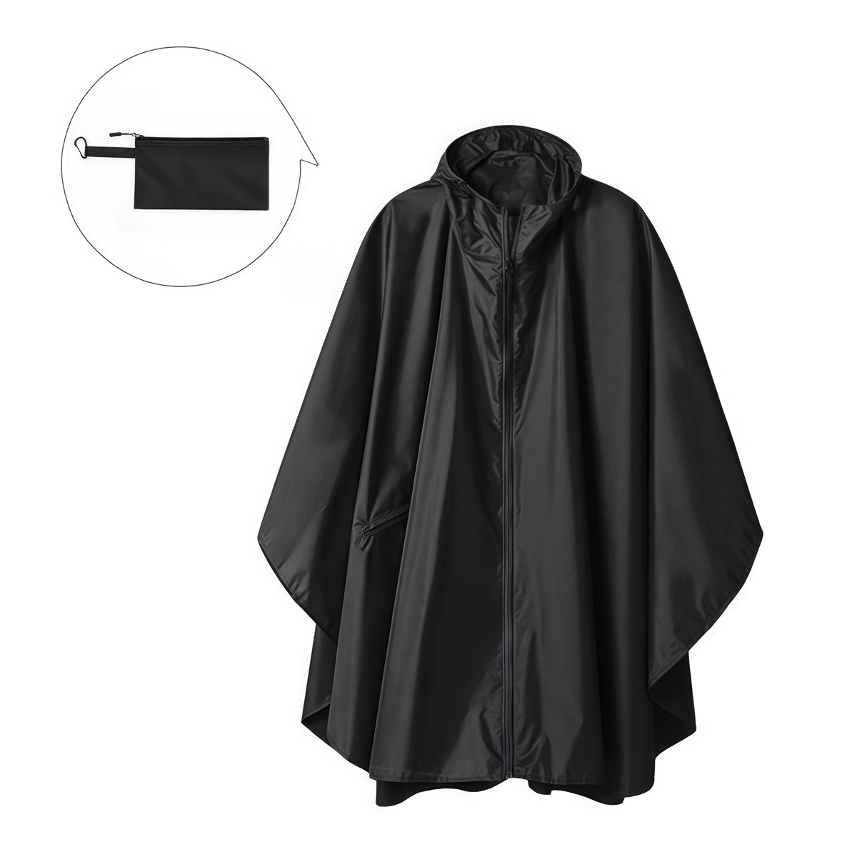 YAGXIG 3-in-1 Waterdichte Regenponcho - Multifunctionele Regenjas - Regenponcho - Met Ritssluiting - Wandelponcho voor buitenactiviteiten - Lichtgewicht en sneldrogend - Geschikt voor wandelen, jagen, etc. - Zwart - One Size - Unisex