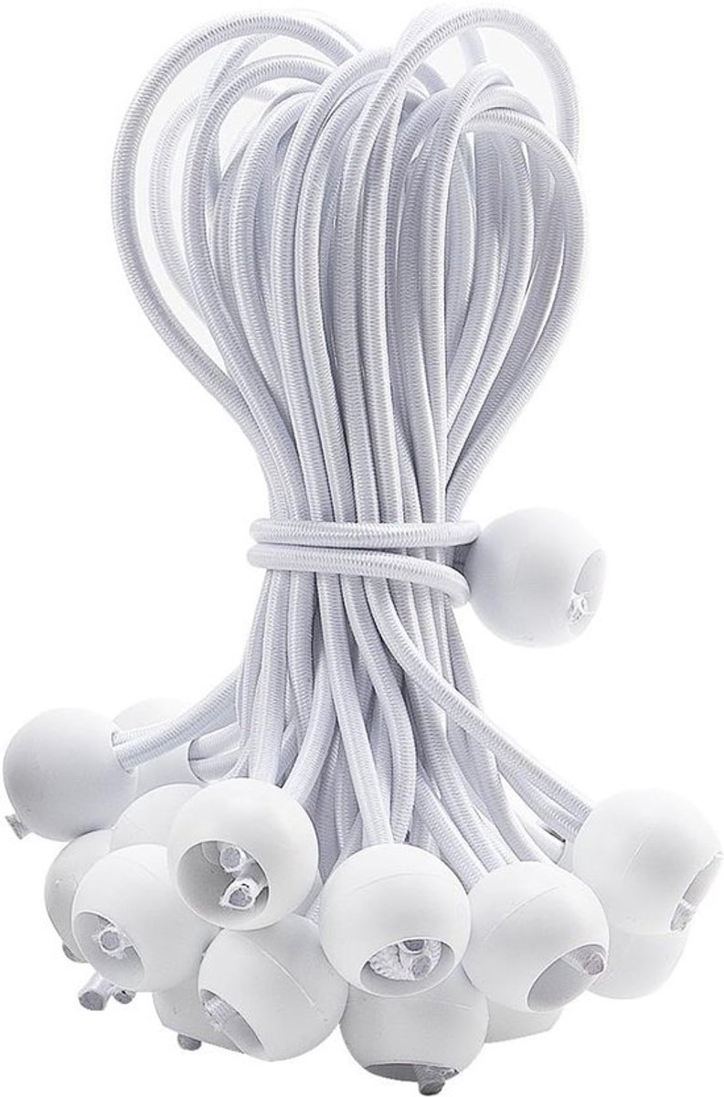 Bungee Bal Set - Elastische Touwen - Dekzeil Bevestigen - Eenvoudige Montage - 50 Stuks - Wit