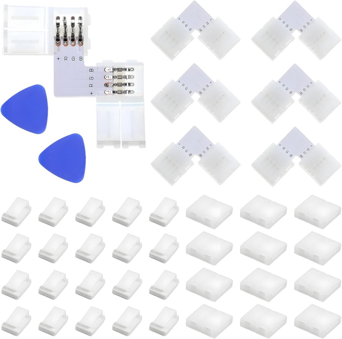 LED Strip Connector L-Shape, 40 Stuks, Solderen Vrije Aansluiting voor 8 mm 2835 RGB Strips, Verbindingsadapter voor Verlichting en Decoratie