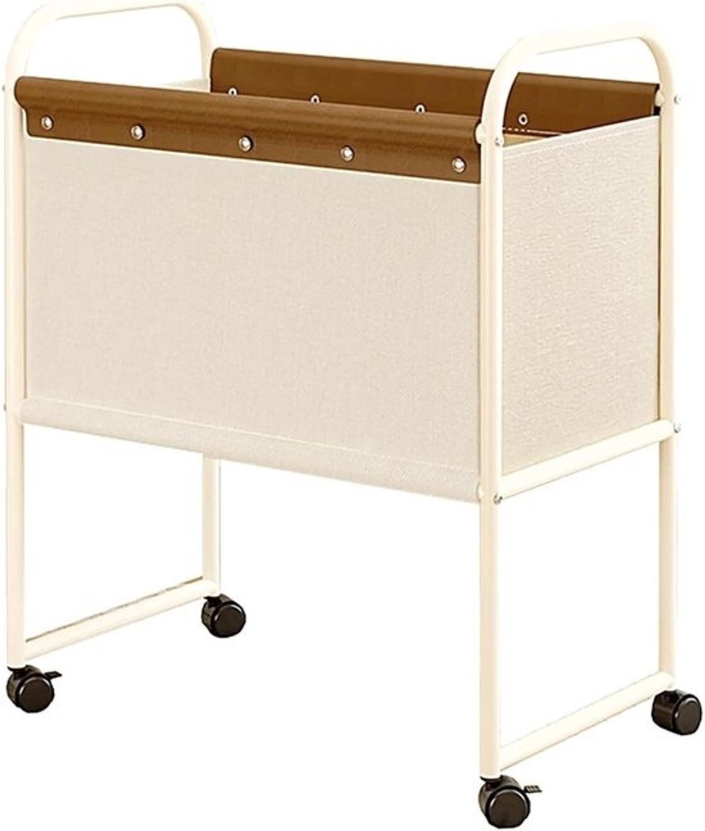 Wasmand met Wielen - Mobiele Organizer - Was Opbergen - Vergrendelbare Zwenkwielen - 61x6x50cm - Wit