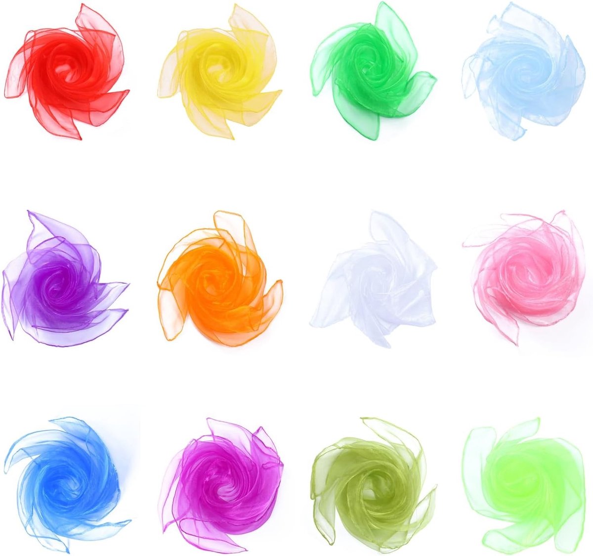 Set van 12 Kleurige Chiffon Doeken 60 x 60 cm voor Juggling, Decoratie en Sensory Spelletjes