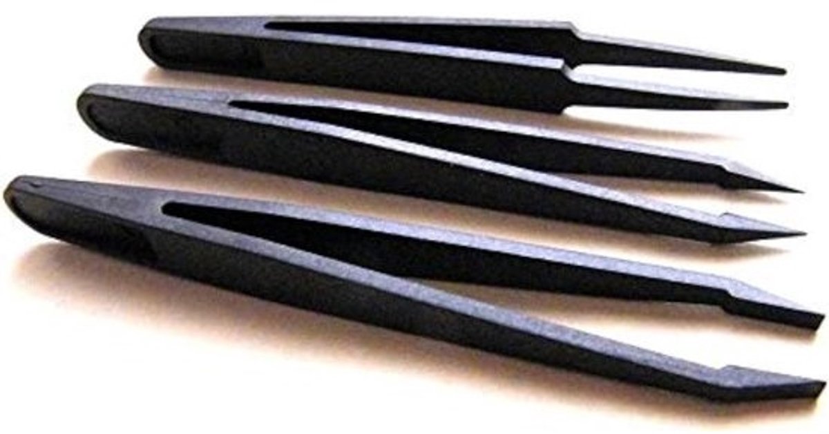 Set van 3 koolstofvezel pincetten voor precisiewerk