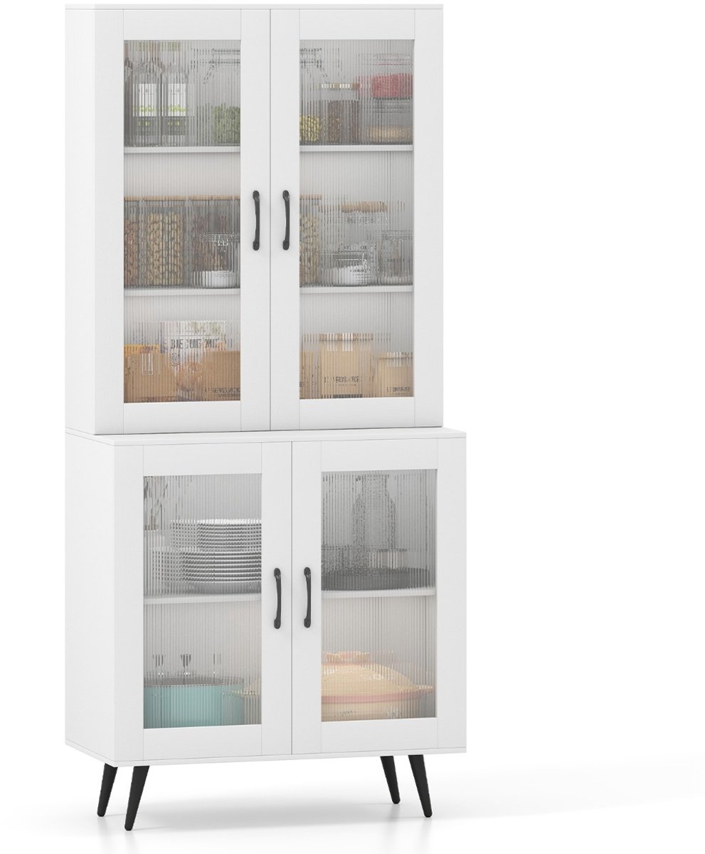 SureDeal® - Keukenkast - Hoge Keukenkast - Doorzichtige Deuren - Verstelbare Plank Hoge - Keuken Wit - 77x21,5 cm - Wit
