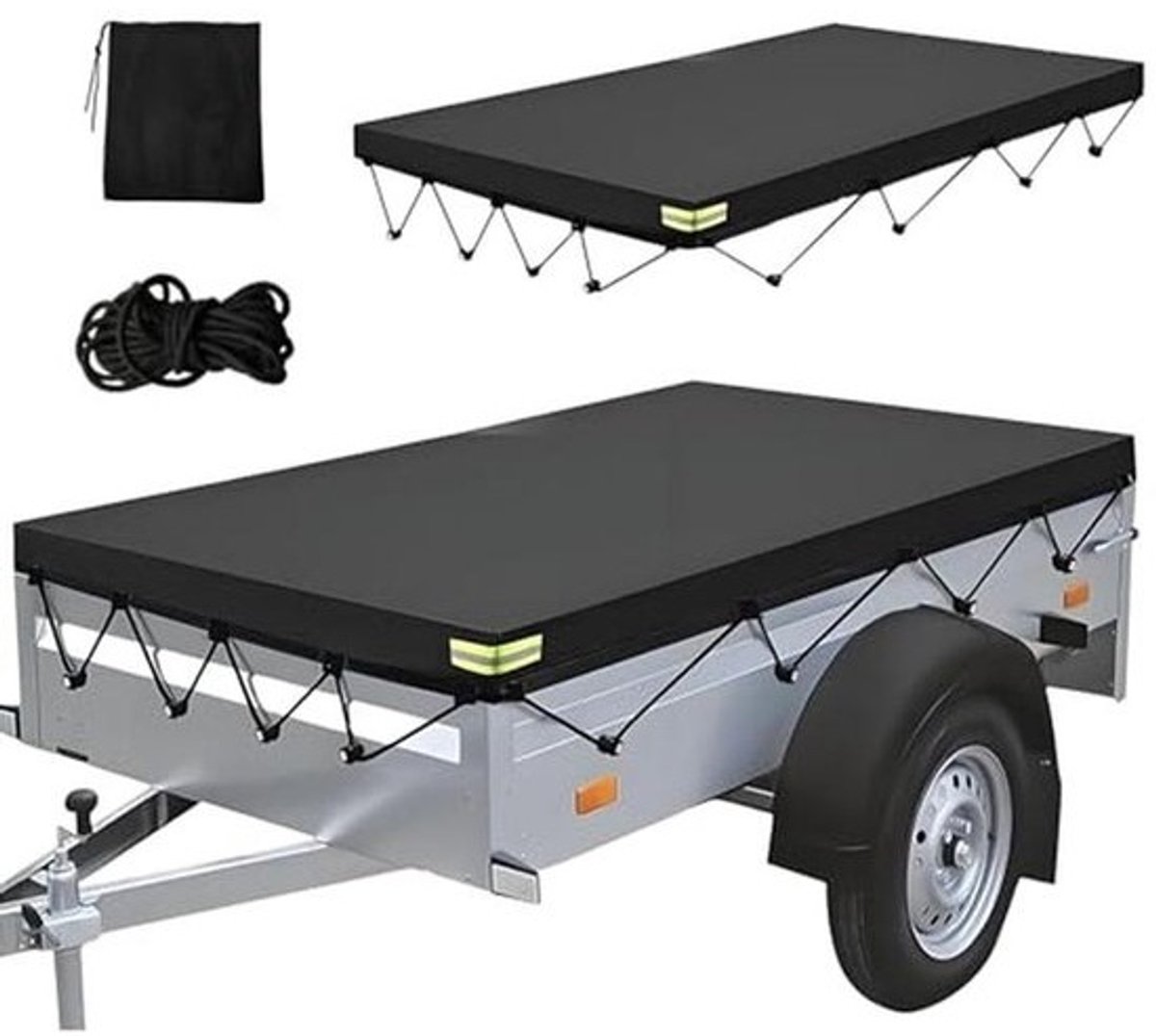 Aanhangerzeil 214 x 122 cm - Waterdicht en weerbestendig - Inclusief touw voor aanhangers