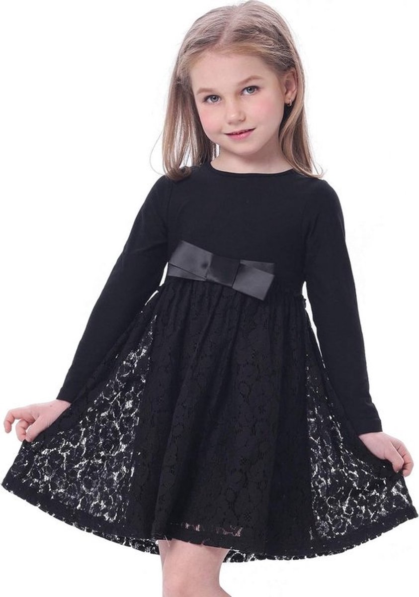 Elegante Katoenen Meisjes Jurk met Kant en Strik voor Feestjes en Casual Gebruik
