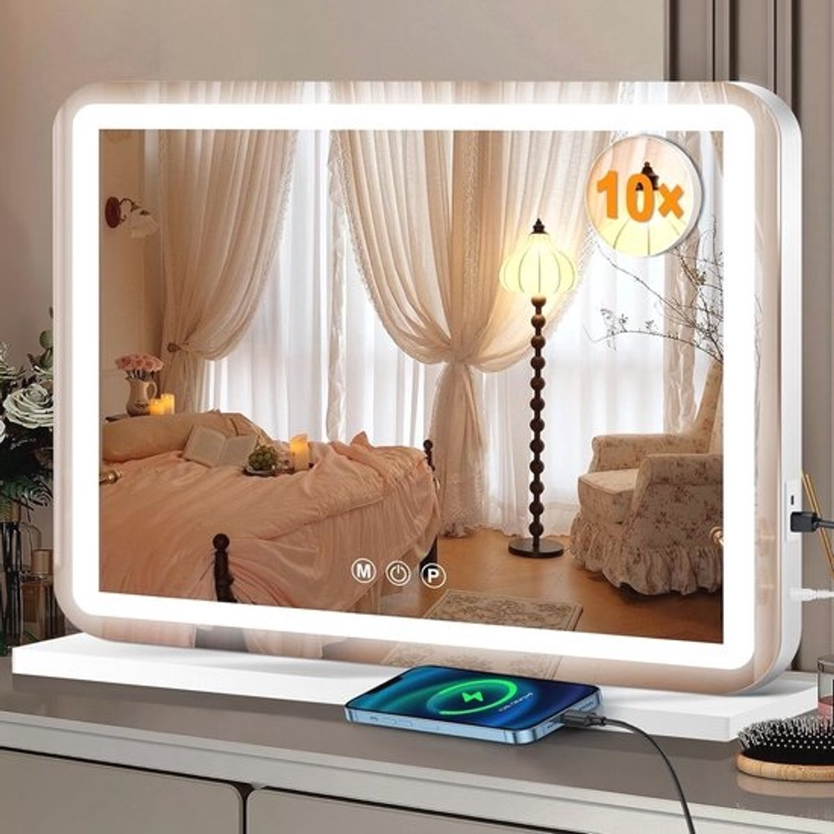 Verlichte make-up spiegel met aanraakfunctie en 3 kleuren lichten, 23" x 18"