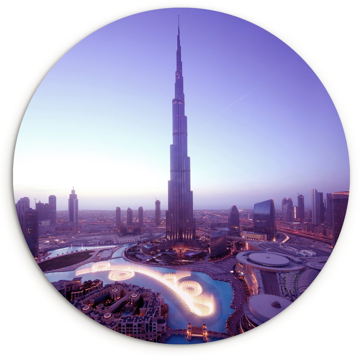 WallCircle® Wandcirkel 140x140 cm - Muurcirkel Dubai fontein en het hoogste gebouw ter wer