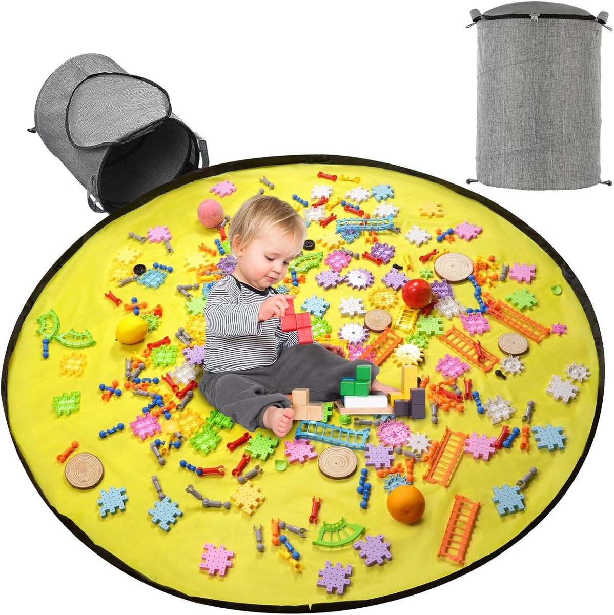 Opbergtas voor speelgoed, organizer met speelmat, opbergmand, opvouwbaar, ritssluiting, voor bouwstenen, auto's, poppen (154 cm)