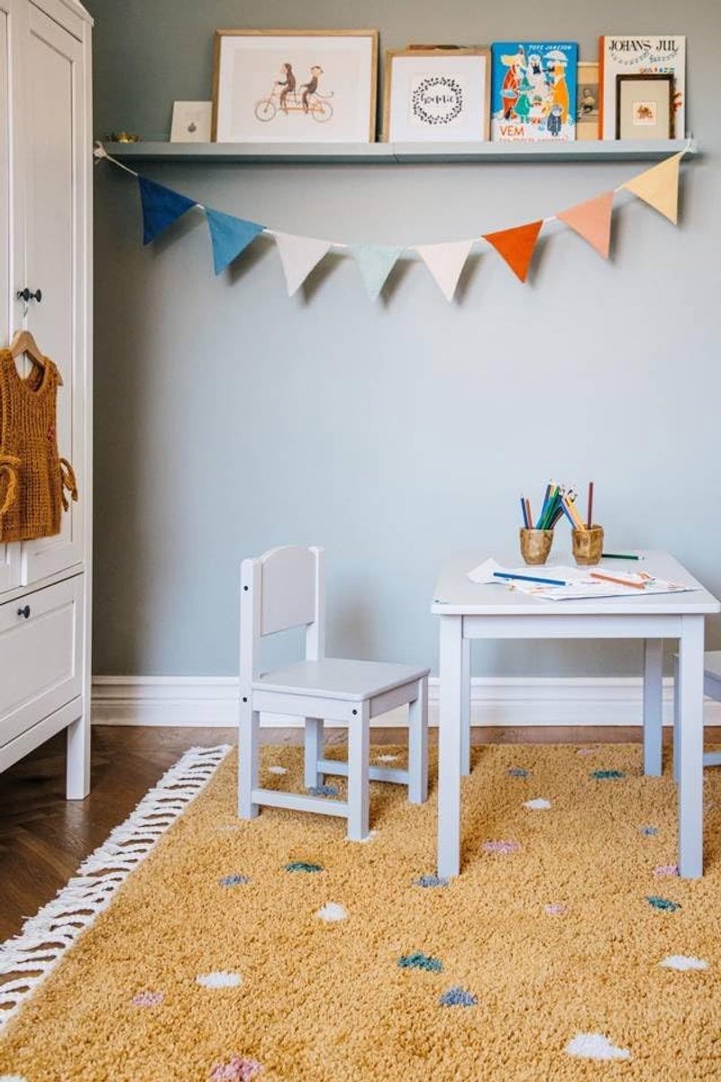Confetti, Kinderkleed, Moderne, 160 x 230 cm, Rechthoekig, Middelpolig, Kinderkamer, Alleen chemisch reinigen, Zonder gevaarlijke chemicaliën, Geel