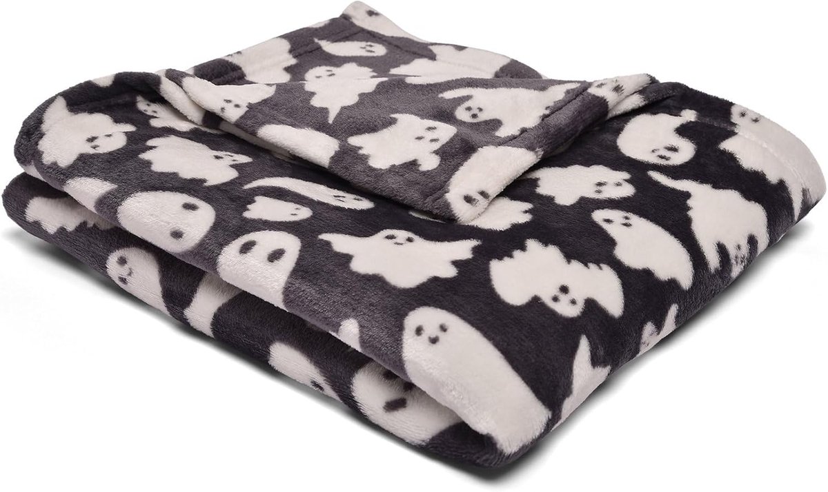 - Fleecy bedsprei voor Halloween - Spooky Ghosts - 120 x 150 cm in grijs