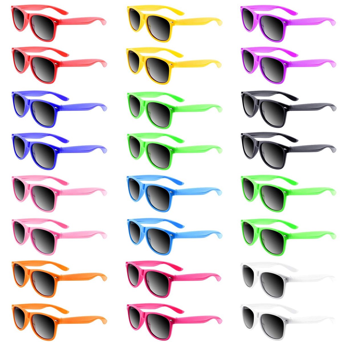 Dailygoods- Zonnebril Set van 24 - Neon Kleuren - Duurzaam Kunststof - Feestartikelen - Goody Bag Vulstoffen - Ideaal voor Verjaardagsfeest - Feestzonnebril