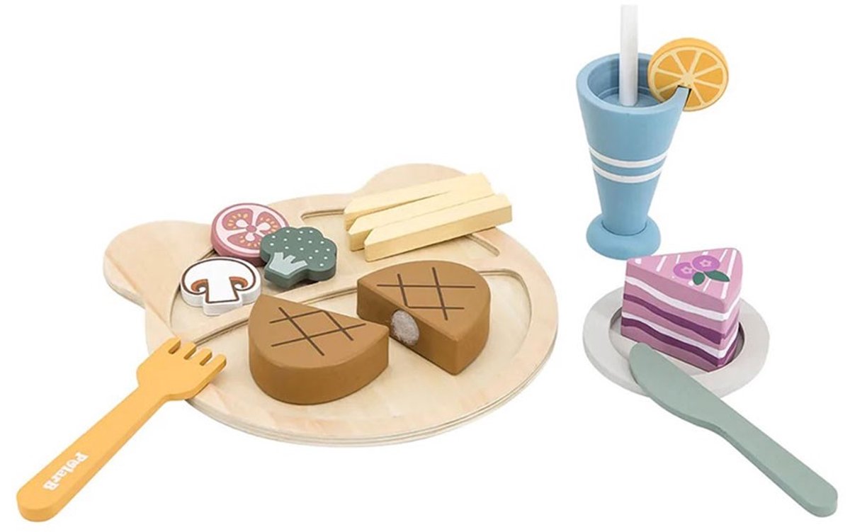 PolarB® Houten lunchset - houten eetset - houten speelgoed vanaf 18+ maanden