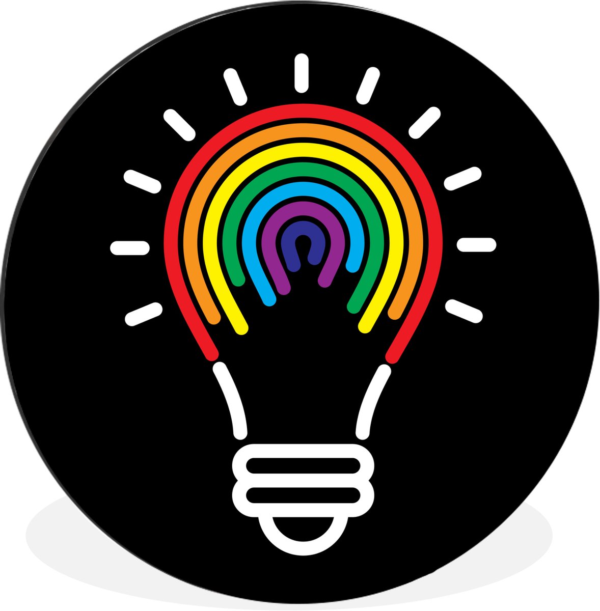 WallCircle - Wandcirkel - Muurcirkel - Kinderillustratie gloeilamp in regenboogkleuren op