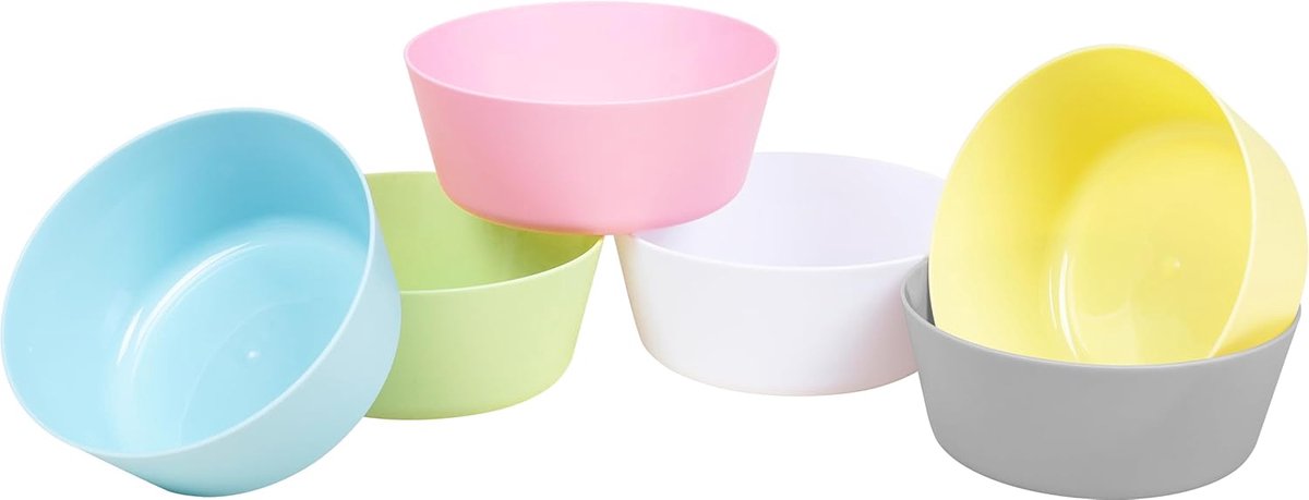 Herbruikbare kommen in pastel, diameter 12 cm, van PP-materiaal, licht en robuust, vaatwasser- en magnetronbestendig, kleurrijk