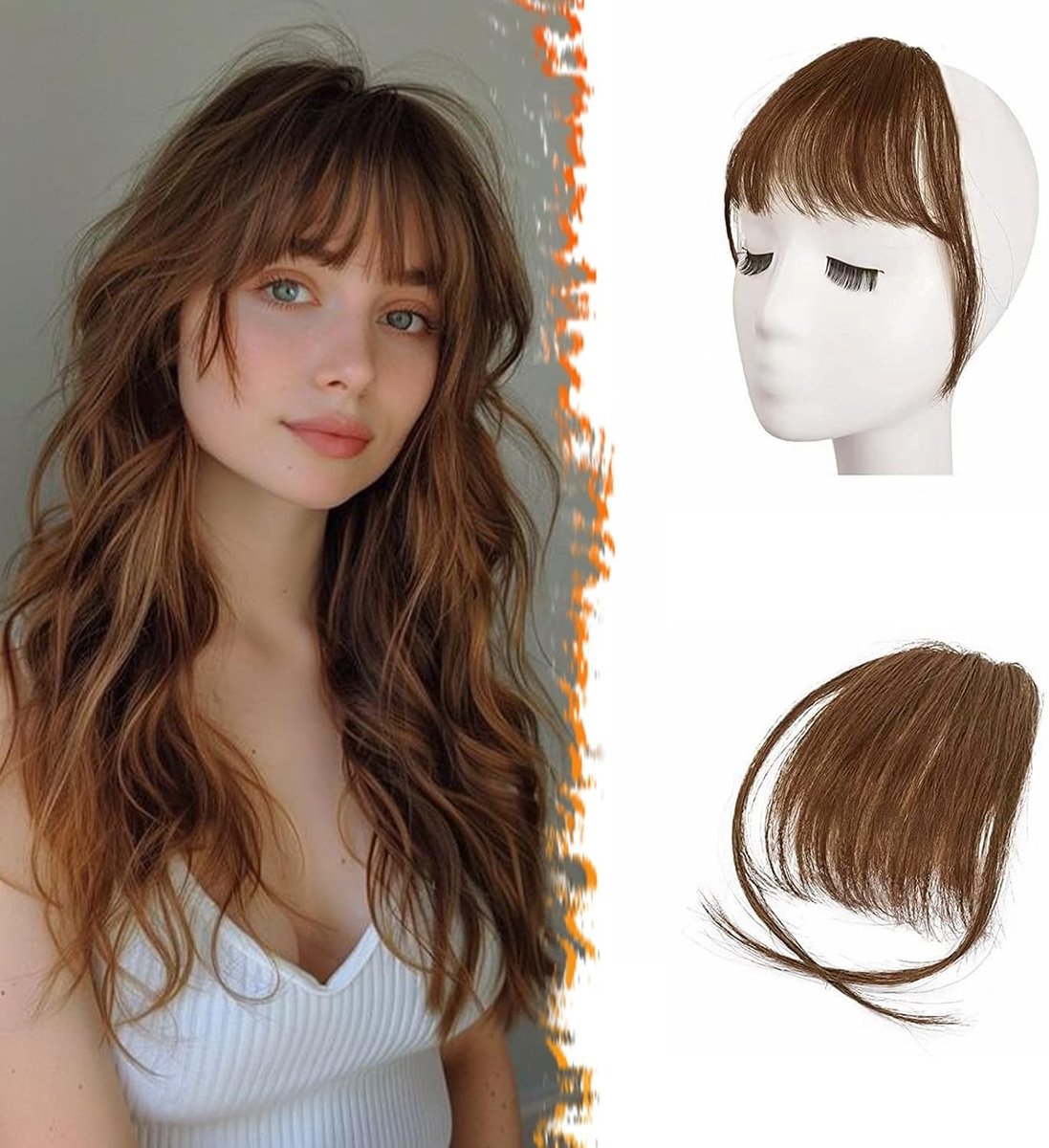 Clip-in pony met 100% echt haar, Franse bangs, natuurlijk kleur, wasbaar en te verven voor vrouwen