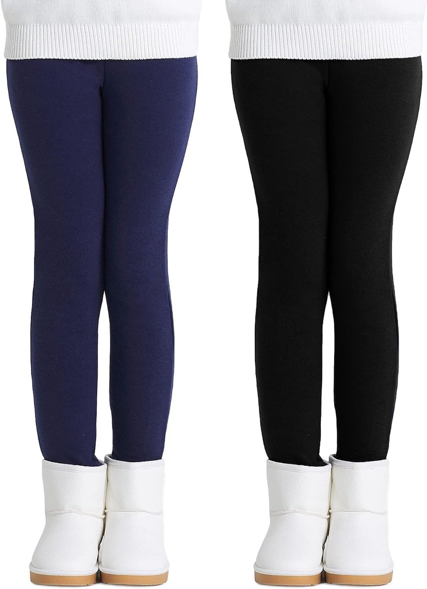 Dik gevoerde meisjesleggingen van katoen, 2-pack in zwart en donkerblauw, maat 140-146 EU