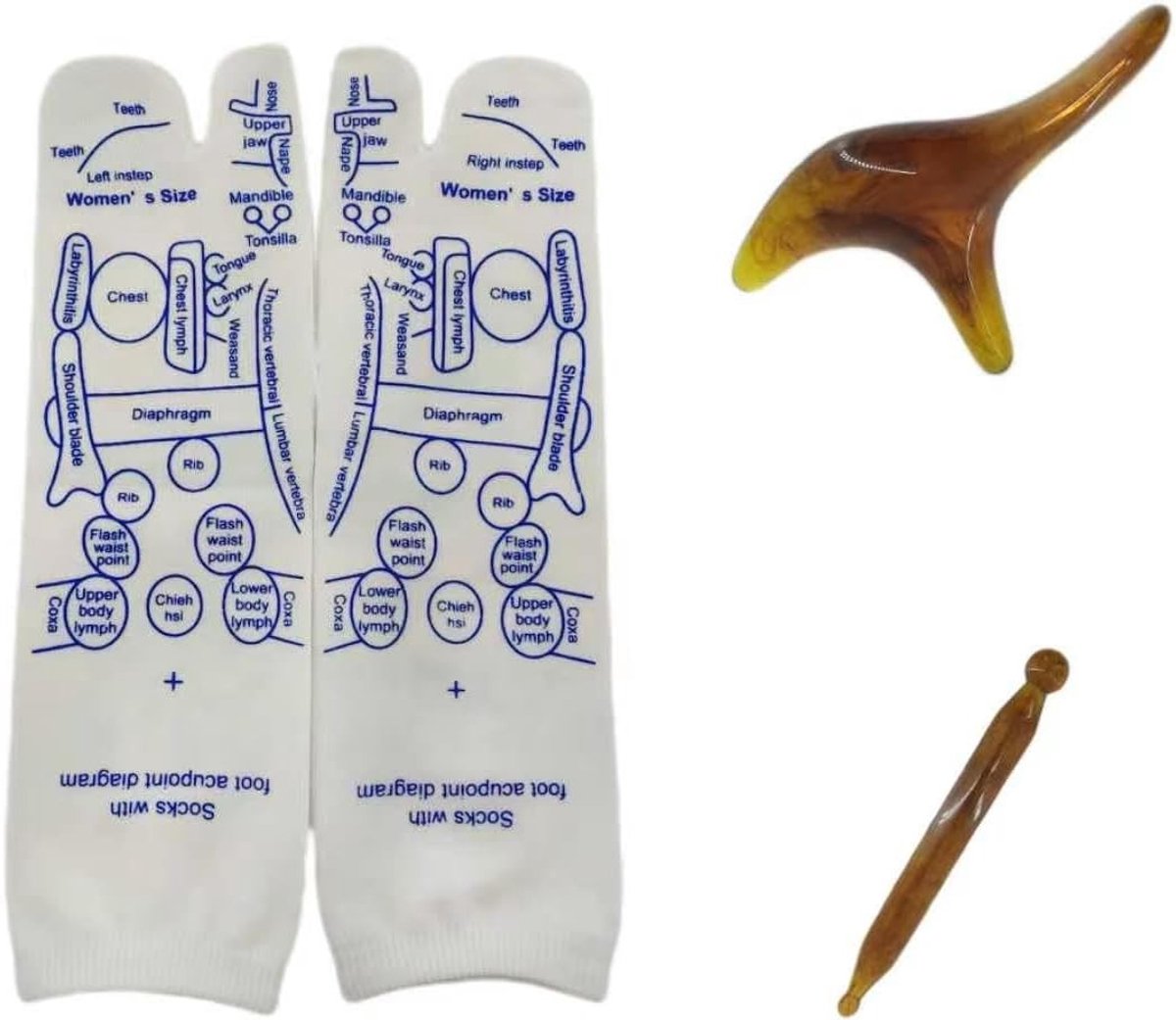 Reflexzonesokken voor acupressuur, set met massagestok, ideale sokken voor voetmassage thuis (mannen)