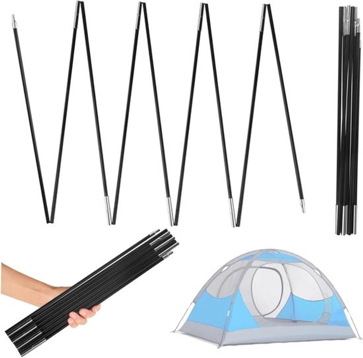 Tentstokken Vervanging - Luifelstokken Glasvezel - Kamperen Backpacken - Verstelbare Lengte - 390 cm - Zwart