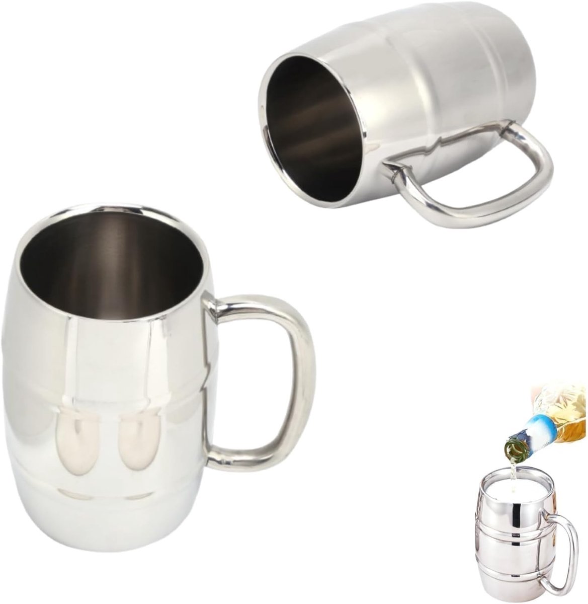 Set van 2 Roestvrijstalen Bierbekers met Dubbele Wand, Ideaal voor Koffie en Dranken, Isolerende Mokken voor Warm en Koud Gebruik