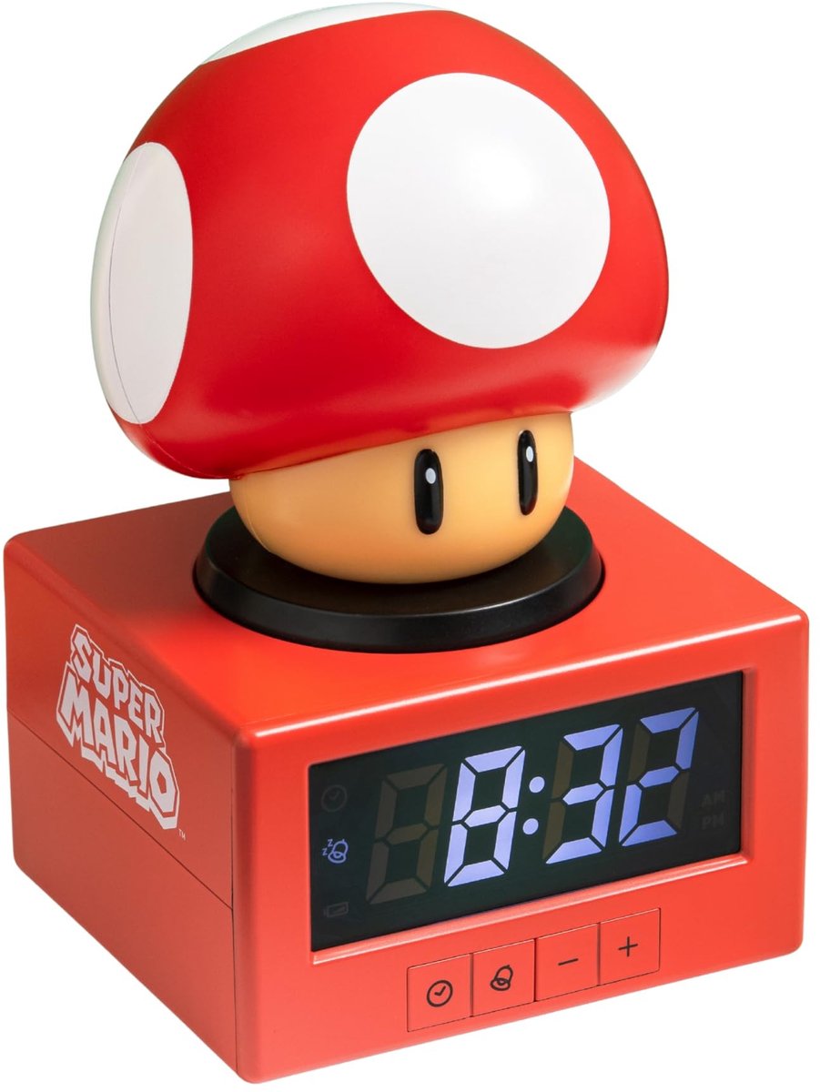 Super Mario Paddenstoel Alarmklok - Met Nachtlampje - 16cm Hoog