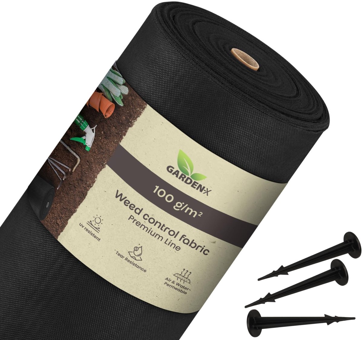 Onkruiddoek met 100 grondankers - 1 m x 50 m, zwart