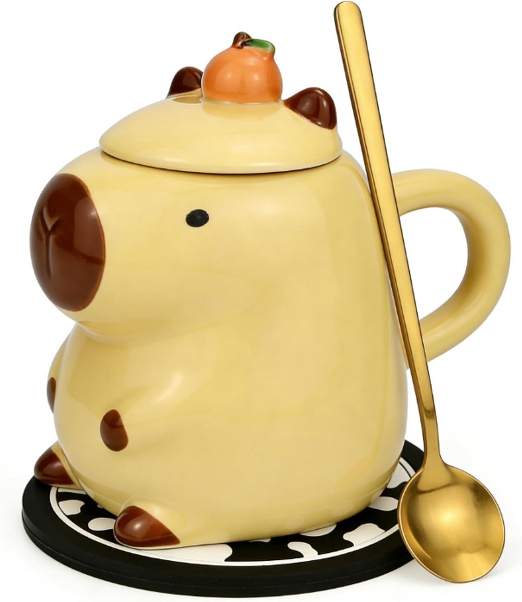 Schattige 450ml Capybara Mok met Deksel - Theemok en Koffiemok als Verjaardagscadeau voor Vrouwen en Vriendinnen