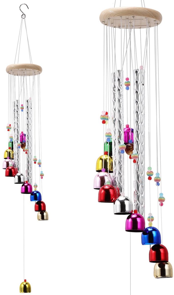 Kleurrijke windgong met 4 aluminium buizen en 13 bellen