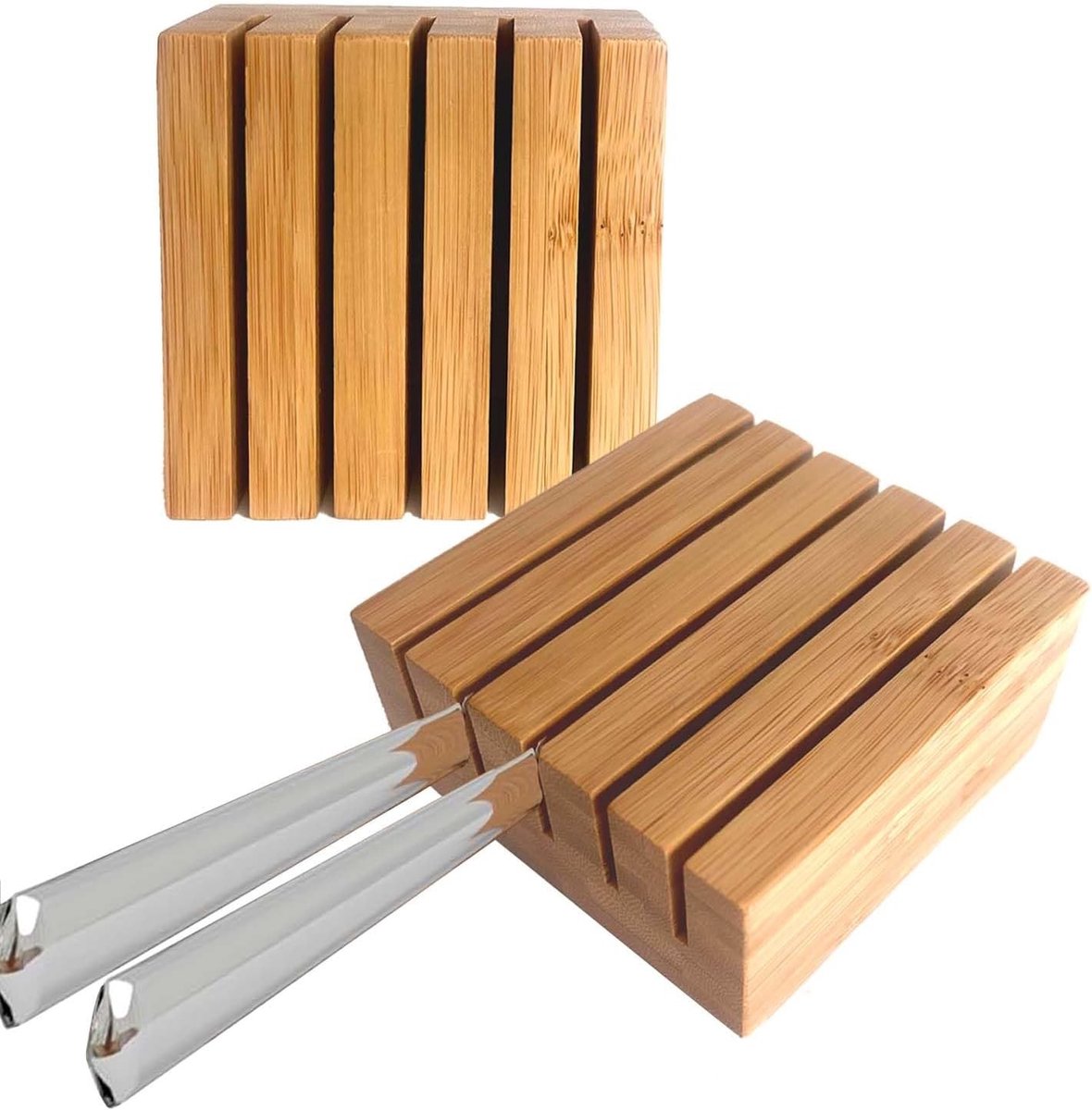 Keukenmessenblok - Bamboe - 9 x 9 x 4 cm - Duurzaam en Milieuvriendelijk - Voor Messen in de Lade