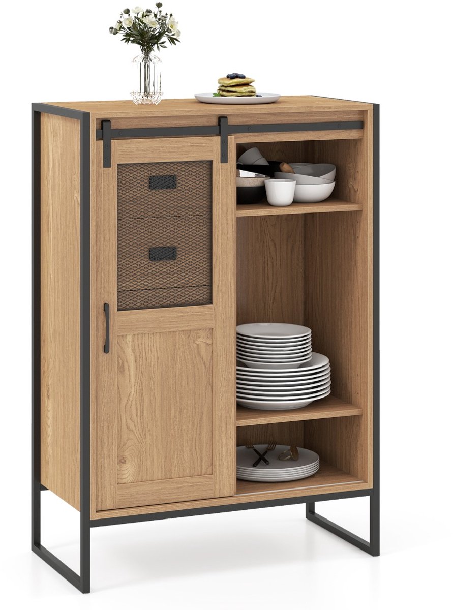 SureDeal® - Ladekast - Staande Opbergkast Rustieke - Schuifdeur Lades - Verstelbare Planken Vrijstaande - 84x40x120 cm - Naturel