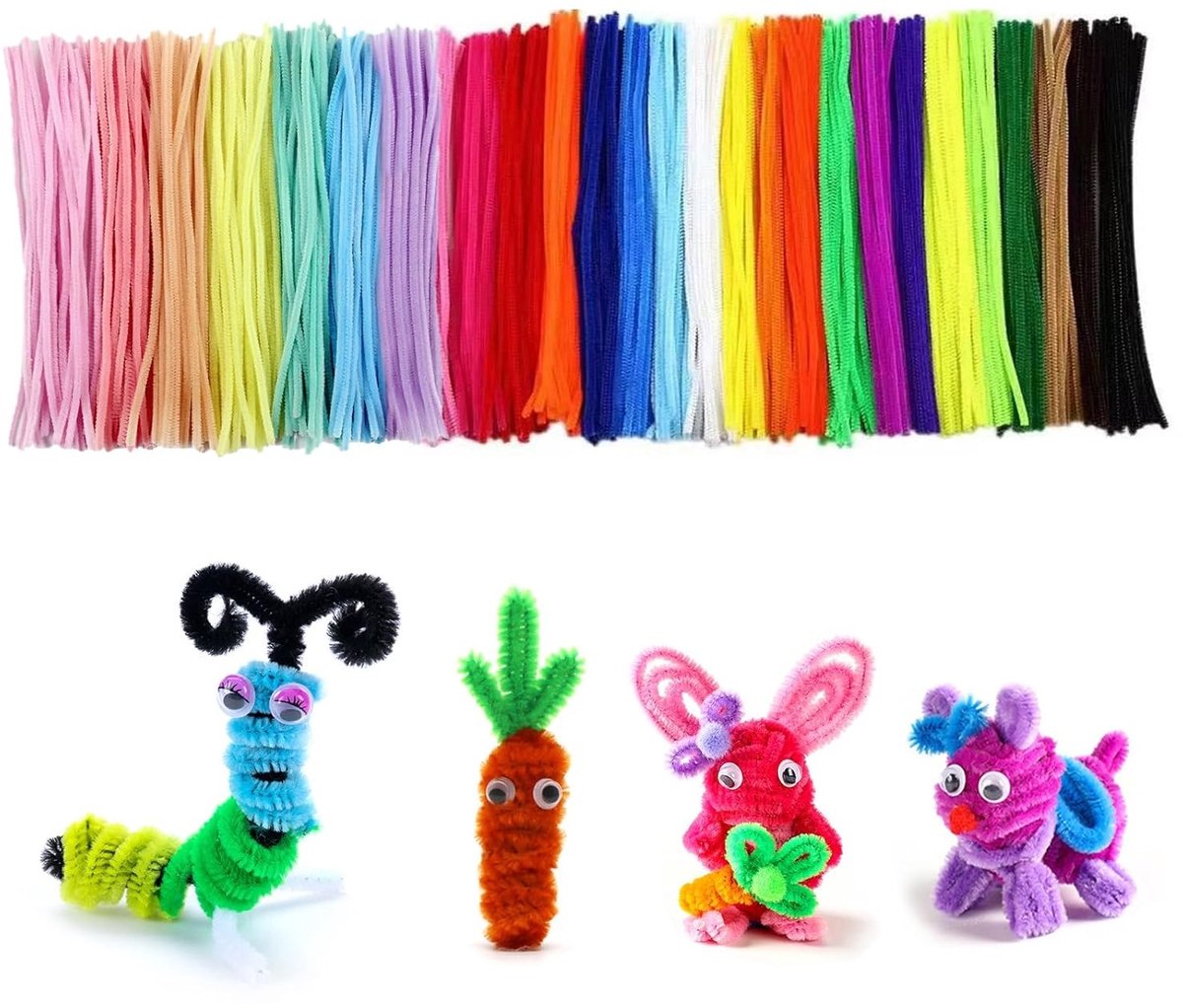 Kleurige Chenille Pijpenragers voor Creatieve Knutselprojecten - 300 mm Lengte, 27 Kleuren, 300 Stuks voor DIY en Kinderen