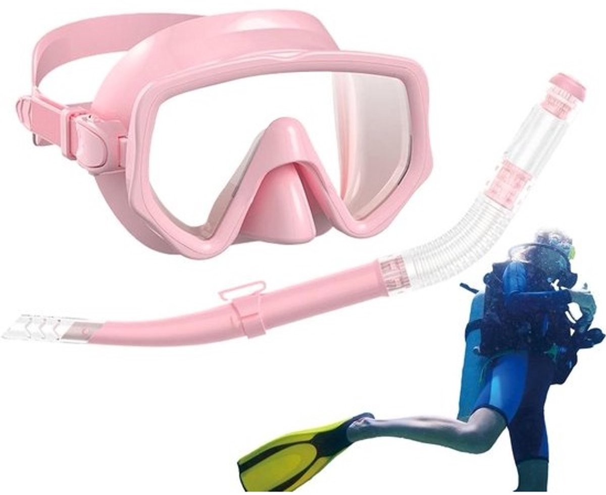 Snorkelset Volwassenen - Duikbril Set - Watersport Verkennen - Panoramisch Groothoekzicht - 17 x 12 x 10 cm - Roze