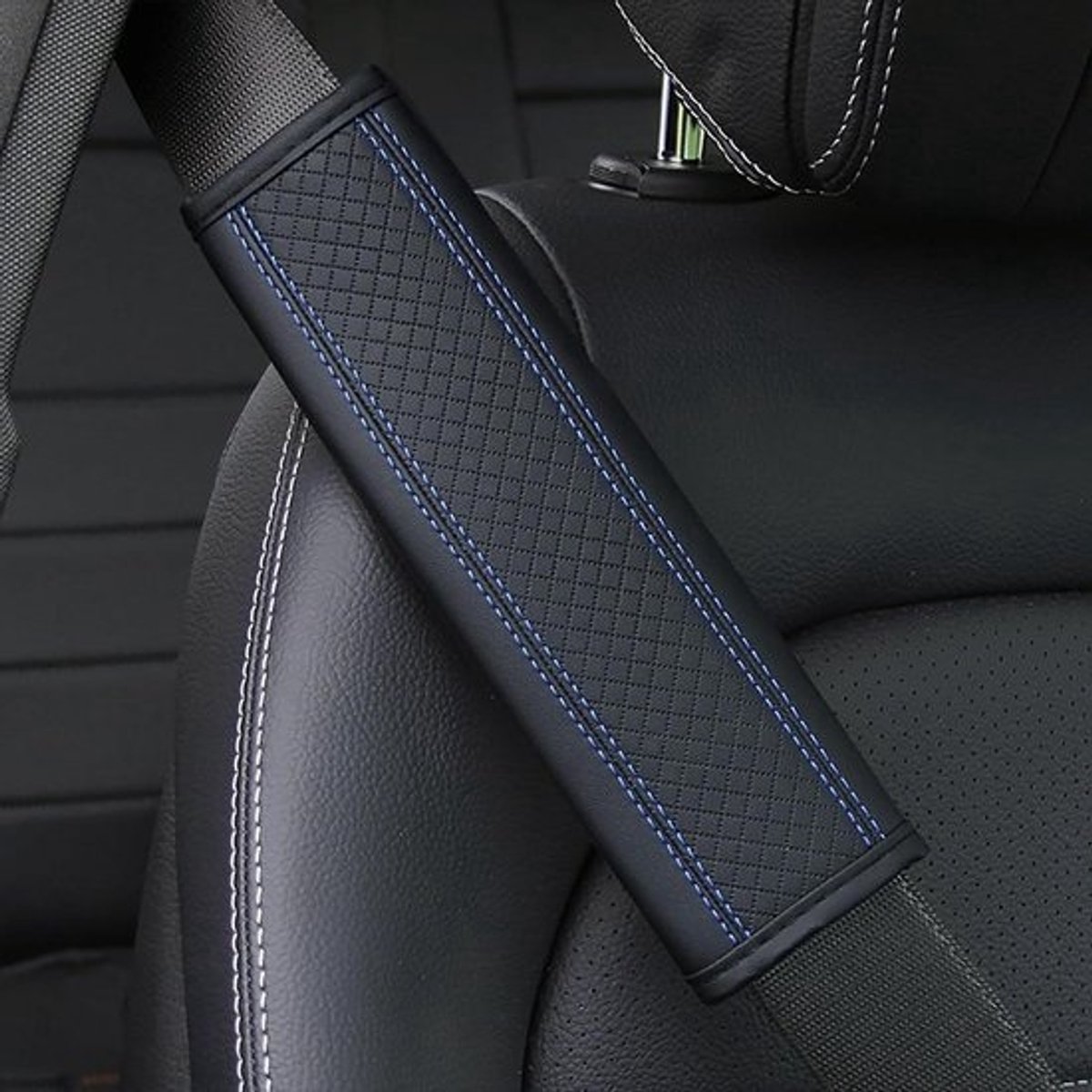 Autogordelpads - Gordelhoezen Schouderbeschermers - Comfortabel Rijden - Zacht Leer - 2 Stuks - Zwartblauw