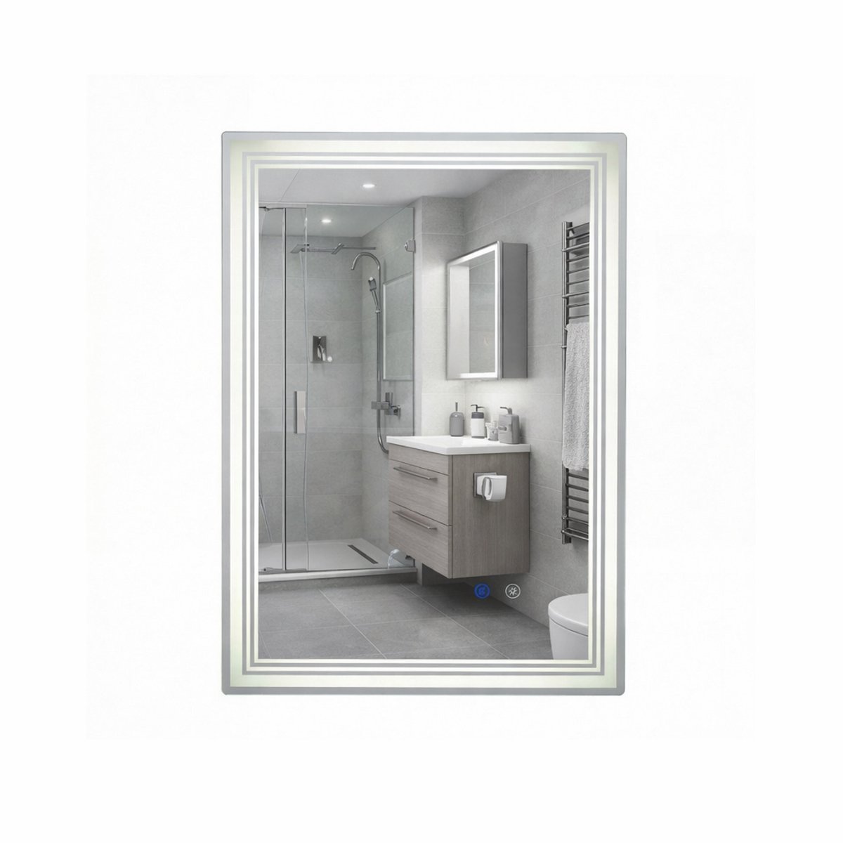 SureDeal® - Wandspiegel - LED Badkamerspiegel Rechthoekige - Anticondensfunctie - Geheugeninstellingen - Drie Lichtkleuren - 70x50x3 cm - Zilver