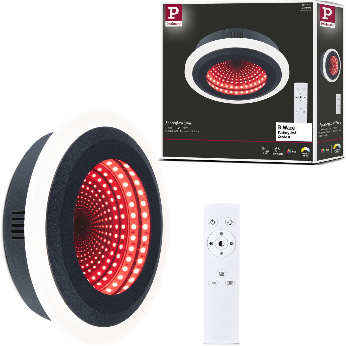 Wand- en plafondlamp B-waar Spaceglow Two RGB+ 1200lm 230V 14W dimbaar Zwart mat
