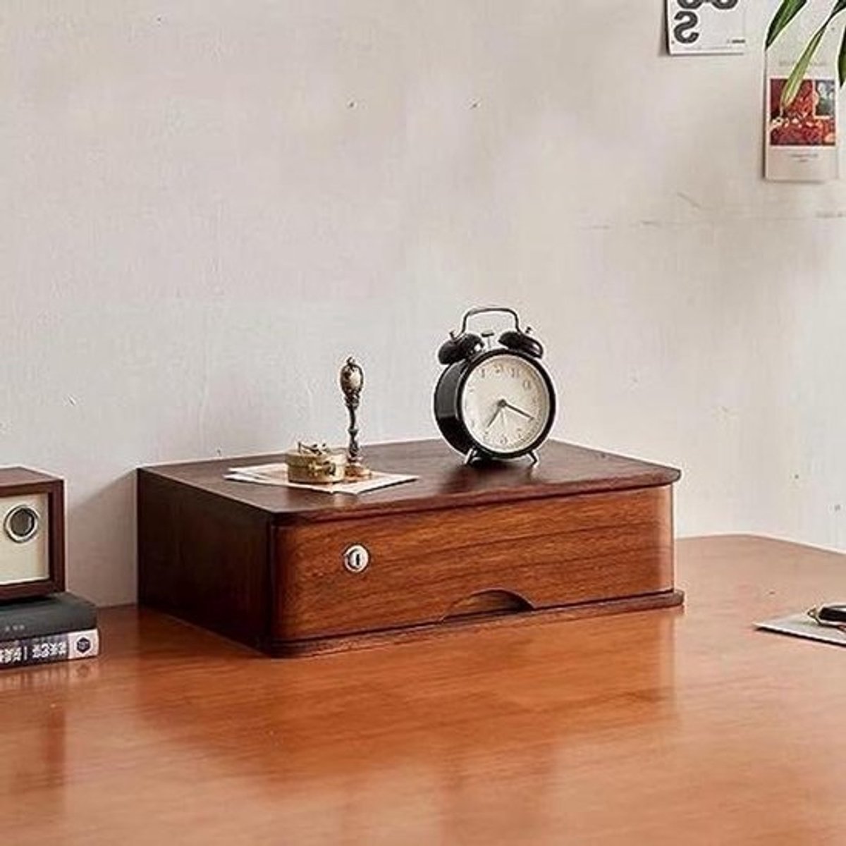 Houten Archiefkast - Opbergbox Bureau - Documenten Opbergen - Met Slot Ontwerp - Verschillende Niveaus - Houtkleur