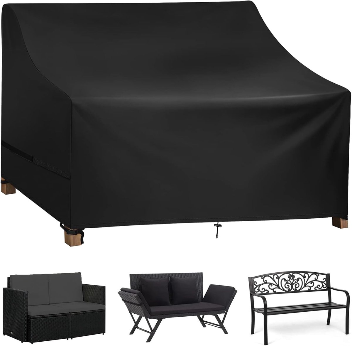Beschermhoes voor 3-zits Tuinbank van 600D Oxford Stof - Waterdicht, Winddicht en UV-Bestendig, Scheurbestendige Tuinbank Bescherming